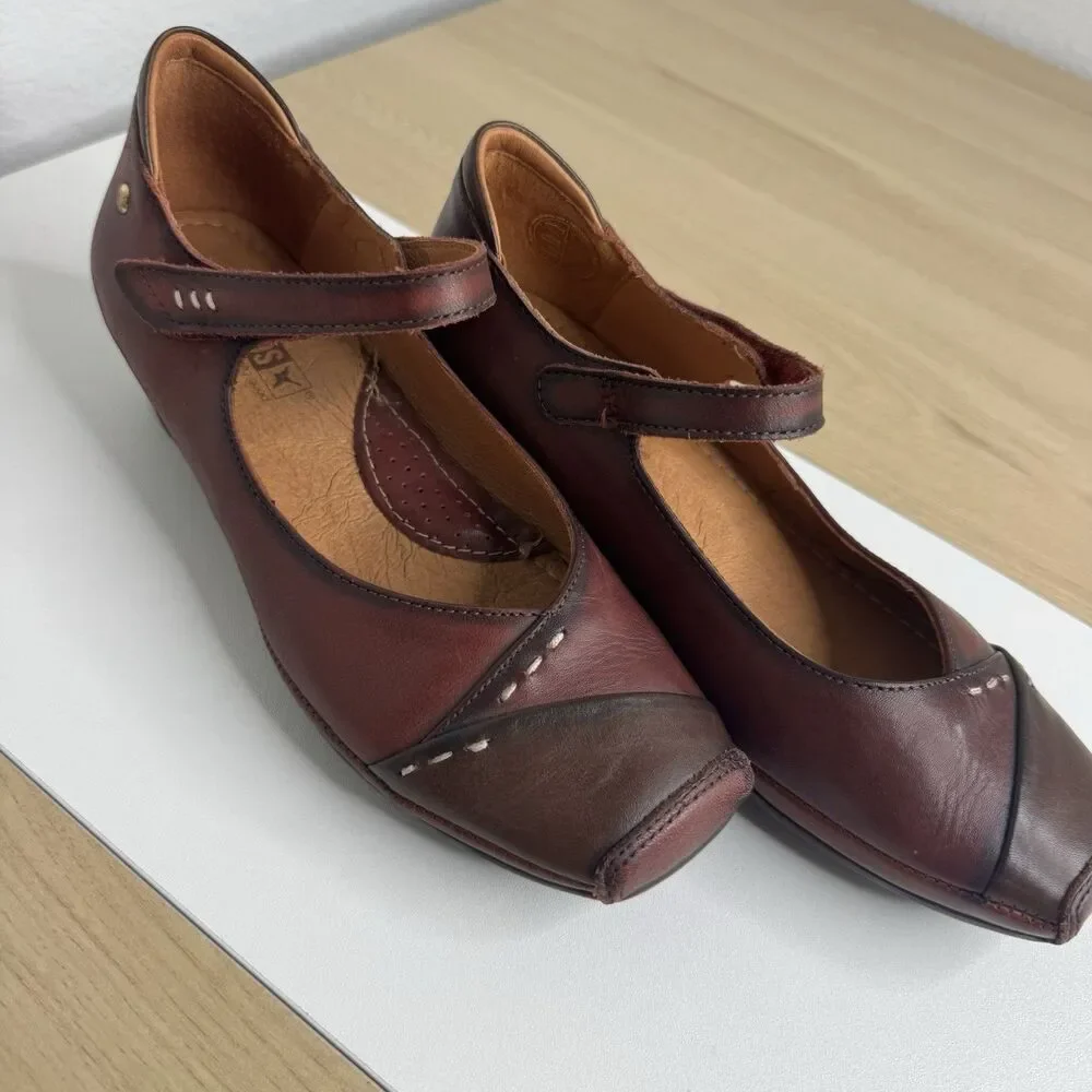 PIKOLINOS Shoes Mary Jane Pumps Gandia Arcilla Burgundy Leather Women's 36 / 6